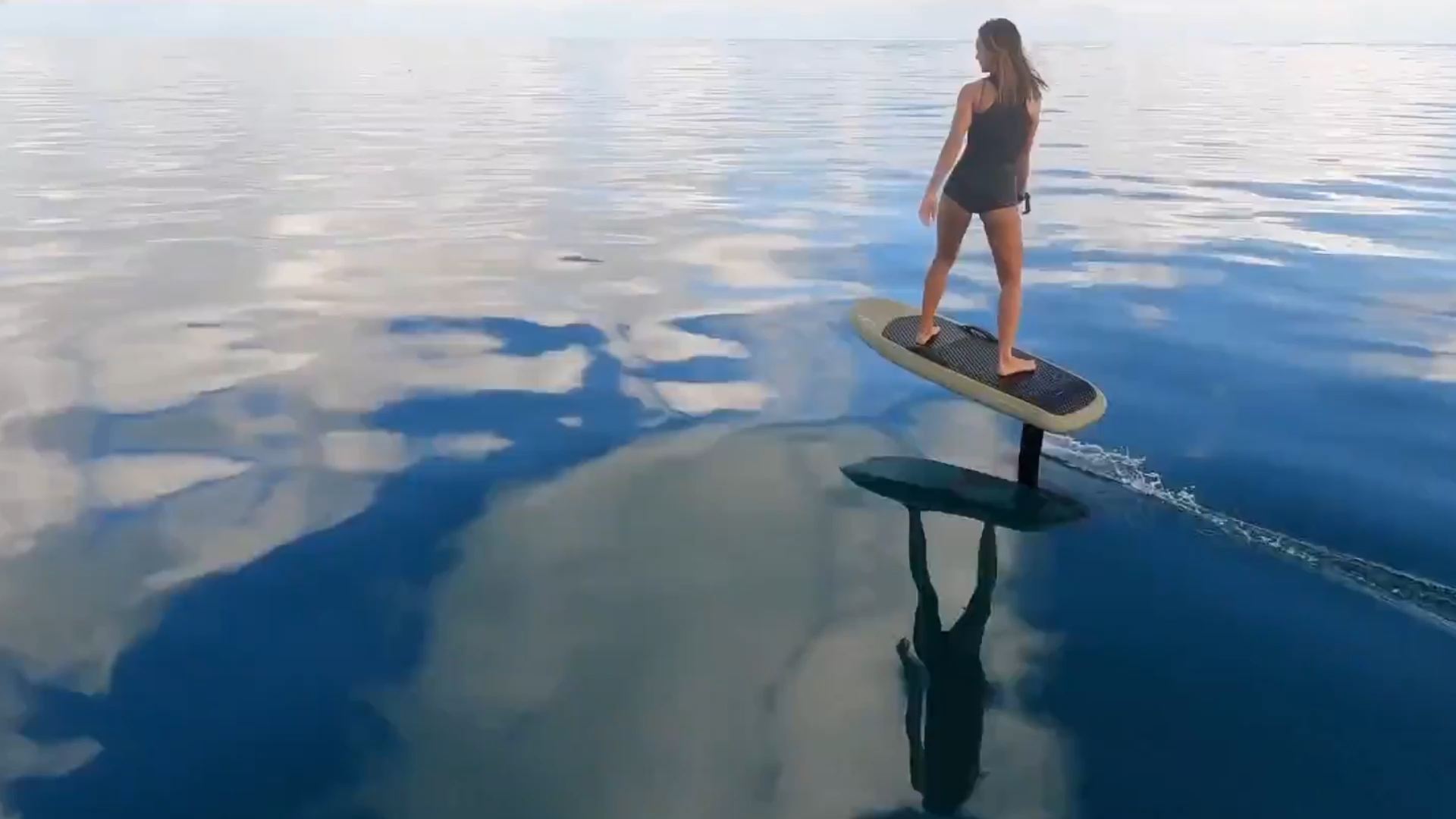 A woman gliding effortlessly on a Fliteboard over Sarasota Bay